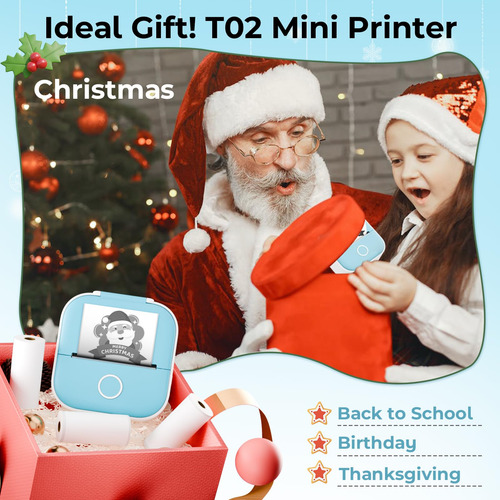 Impresora Portátil Omezizy T02 Bluetooth Con 3 Rollos De Pap