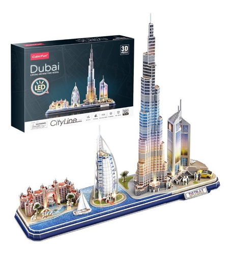 Puzzle 3d | Ciudad De Dubai | Arquitectura Con Luces Led