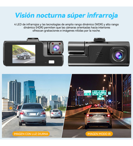 Grabadora De Coche Teléfonos Wifi Hd 1080p 3 Pantalla Cámara Monitoreo 360° En Alta Definición Conectividad Inteligente Vía Wi-fi