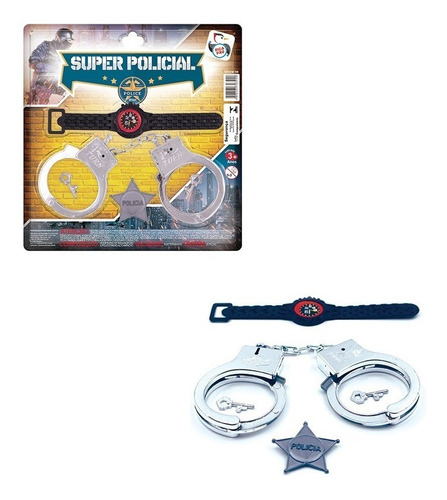 Kit Infantil Super Policial C/ Relógio Algema E Distintivo