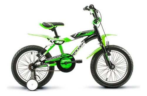 Bicicleta bmx freestyle infantil Raleigh MXR R16 1v frenos v-brakes color blanco/verde/negro con ruedas de entrenamiento  