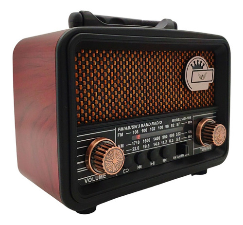 Rádio Retro Vintage Am Fm Sw Usb Recarregavel Aux Sd Pilhas