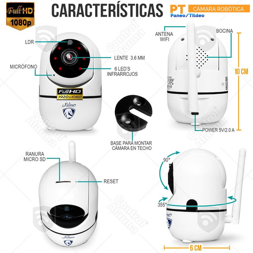 Imagen 9 de 10 de Camara Wifi Ip Full Hd Seguridad Rastreo Movimiento Vision Nocturna Alarma Audio Espia Celular Grabacion Nube Amazon