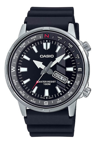 Reloj Casio Mtd-130-1a Ø44mm Sumergible Anillo De Brujula Color de la malla Negro Color del bisel Negro Color del fondo Negro