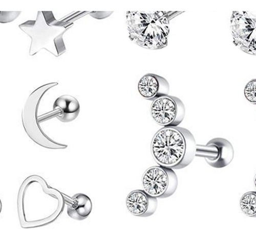 Conjunto De Brincos 18x Tragus Flor Coração Hélix