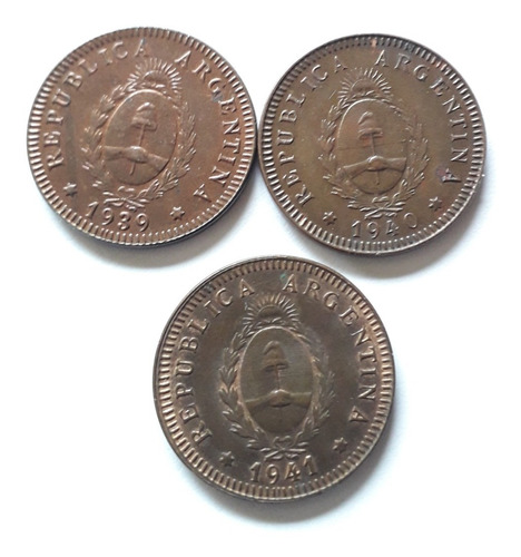 Argentina 2 Centavos 1939 1940 1941 Moneda Bronce Km#38 C/u