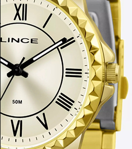 Relógio Feminino Lince Dourado Algarismos Romanos Lrg 4561l