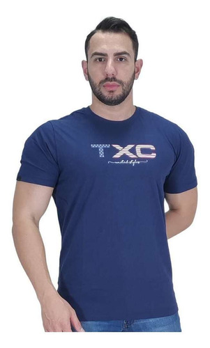 Camiseta Masculina Country Txc Brand Azul Marinho Estampada