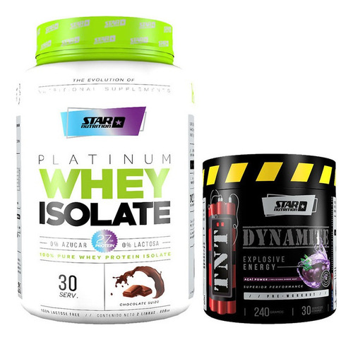 Proteina Whey Isolate 2lb Star Nutrition + Tnt 240g Pre Work Sabor Chocolate Suizo