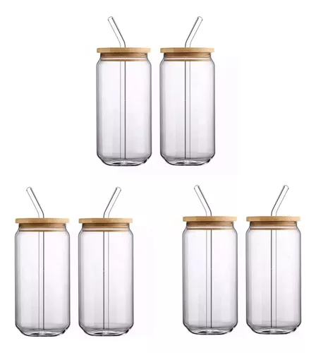  YSJILIDE Juego de 4 vasos de vidrio con tapas de bambú
