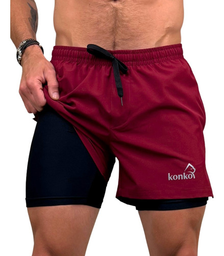 Short Deportivo Burdeo Hombre Con Calza Integrada Konko