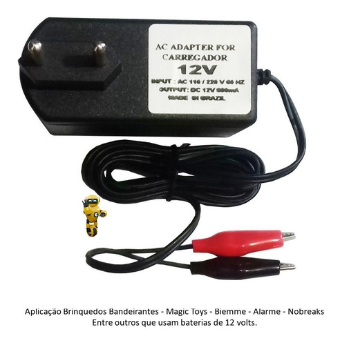 Imagem 2 de 3 de Fonte Carregador P Baterias E Moto Eletrica 12v 800ma Garras