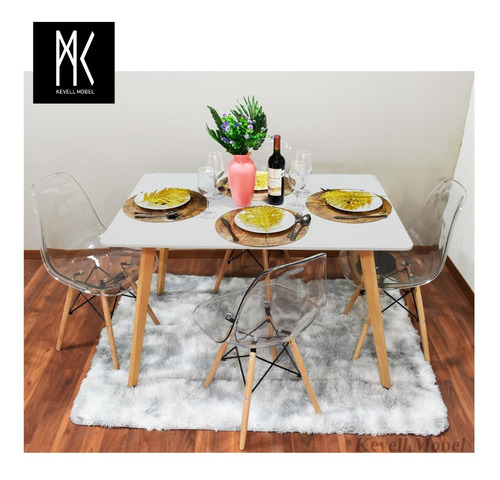 Comedor Completo Moderno Mesa Rectangular +4 Sillas Acrílico