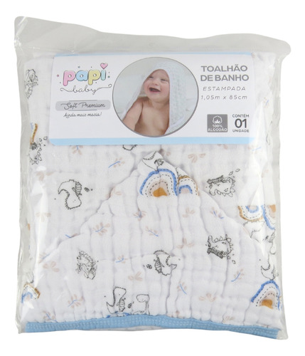 Toalhão De Banho Papi Mami Soft Premium C/ Capuz Dino