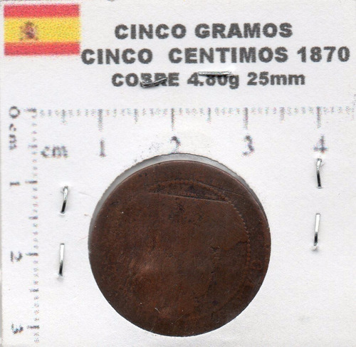 Moneda  Antigua  España Cinco Centimos   1870         Ea104
