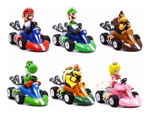 Set X 6 Figuras Mario Kart Carros De Impulso De Coleccion