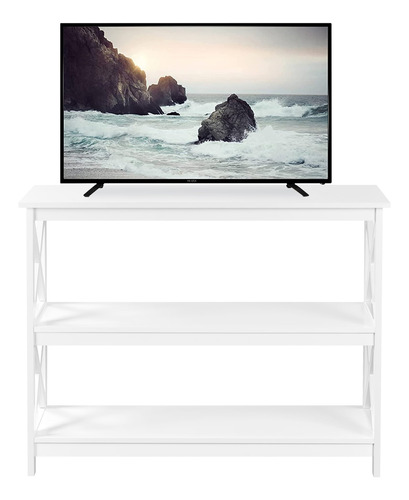 Soporte De Televisión Con Estante De 3 Niveles Color Blanco