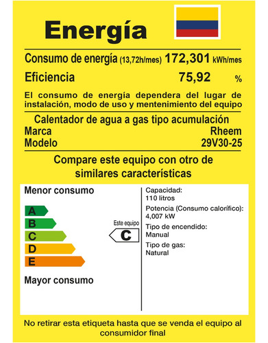 Calentador De Acumulación A Gas 114 Litros