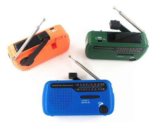 Radio Solar Recargable Con Manivela, Linterna Led Am/fm/sw*