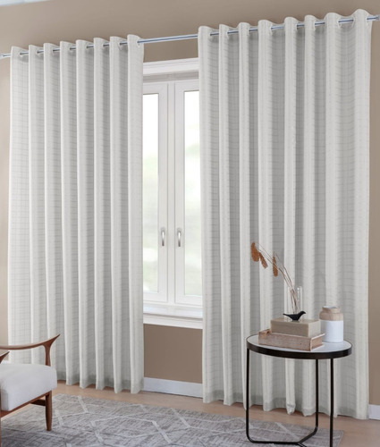 Cortina Blackout Pvc Com Tecido Voil Xadrez 1,80 X 2,80 Cor Branco