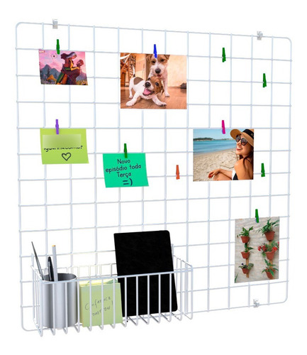 Memory Board 60x60 Tela Mural Grade De Fotos + Cesto Aramado