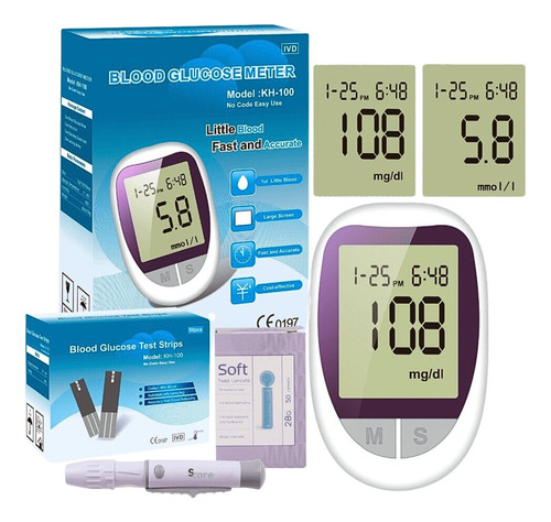 Glucómetro Digital Diabetes 50 Tiras 50 Agujas Sangre Azúcar