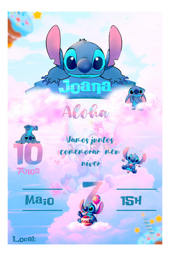 Convite Aniversário Virtual Diversos Temas Cor Stitch Azul