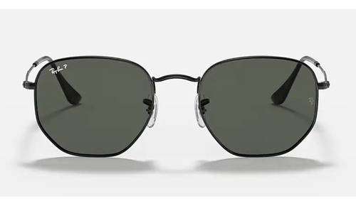 Anteojos de sol polarizados Ray-Ban Round Hexagonal Flat Lenses Mediano con marco de acero color polished black, lente green de cristal clásica, varilla polished black de acero - RB3548N
