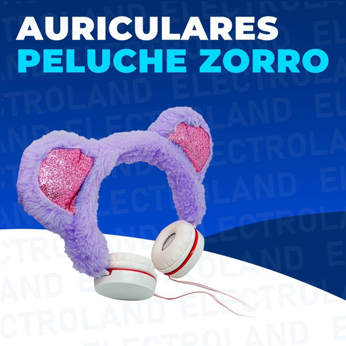 Imagen 3 de 10 de Auriculares Stereo Orejas Zorro Vincha Peluche Cable 1,5mts
