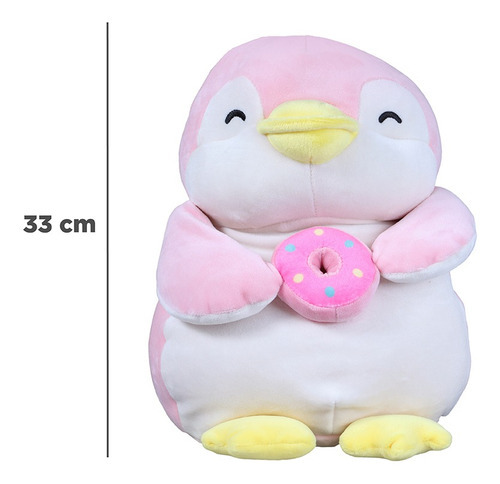 Miniso Peluche Pingüino Con Dona 34x22 Cm Color Rosa
