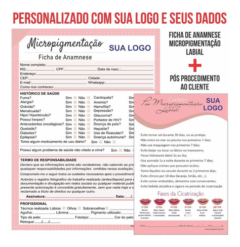 Imagem 2 de 3 de 3 Kit De Ficha Anamnese Personalizada + 3 Cuidados Clientes