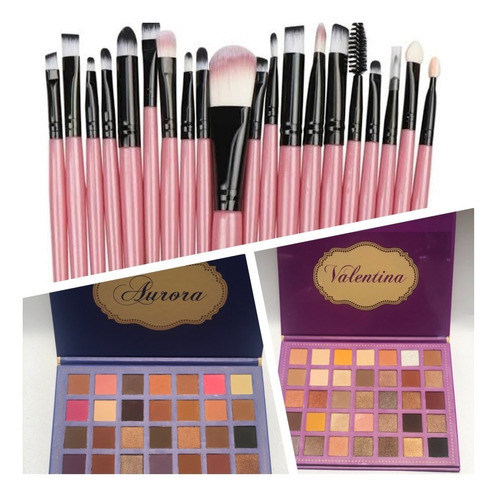 Combo Paleta De Sombras Valentina + Aurora + Set 20 Brochas