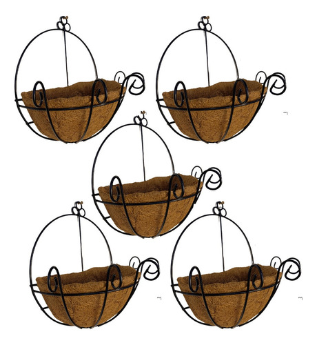 5 Vasos De Parede De Fibra De Coco 30cm De Plantas Meio Vaso