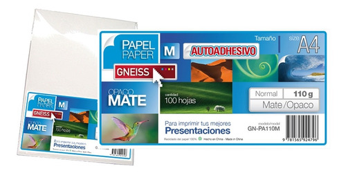 Papel Autoadhesivo Mate 110g Gneiss A4 X 20 Hojas