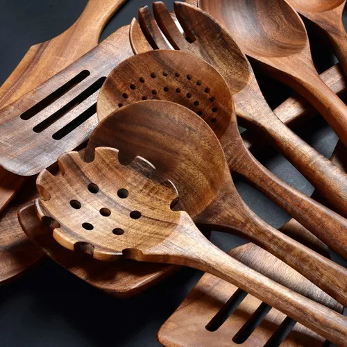  Cucharas de madera para cocinar, 12 utensilios de madera para  cocinar, juego de utensilios de cocina de madera, espátulas de madera.. :  Hogar y Cocina