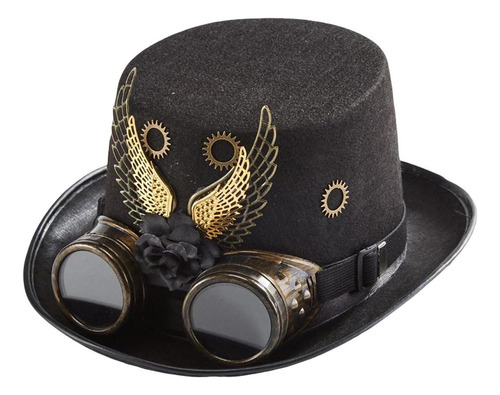 Sombrero Steampunk Con Alas De Gafas Negro De Disfraces De