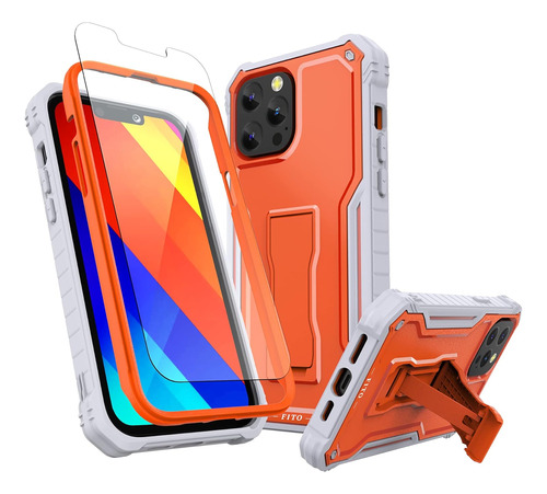 Funda Para iPhone 13 Pro Max - Naranja/gris Con Soporte