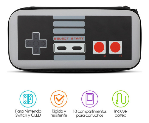 Funda Rígida Para Nintendo Switch Oled Protector Retro Nes Gris