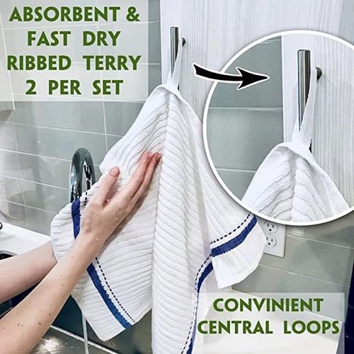 Kitchen Towels With Hanging Loop Flat And Terry Cotton Dis. 