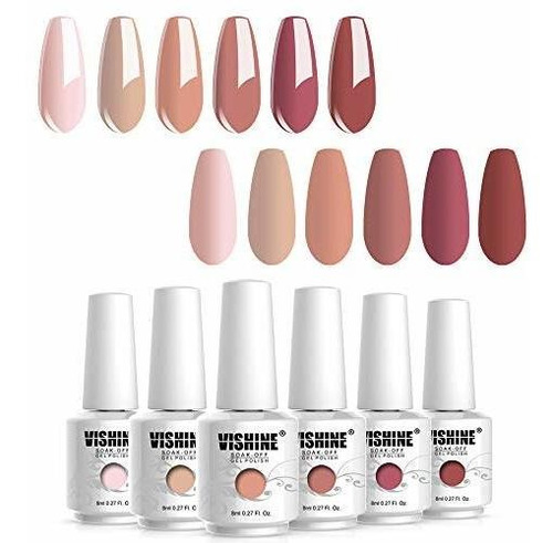 Esmalte Para Uñas En Gel Color Nude Beige Y Rosa Juego 6 Pzs