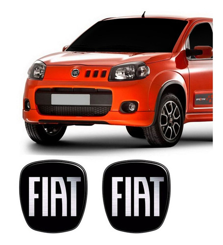 Kit 2 Adesivos Emblema Fiat Uno Preto Black 2011/2021