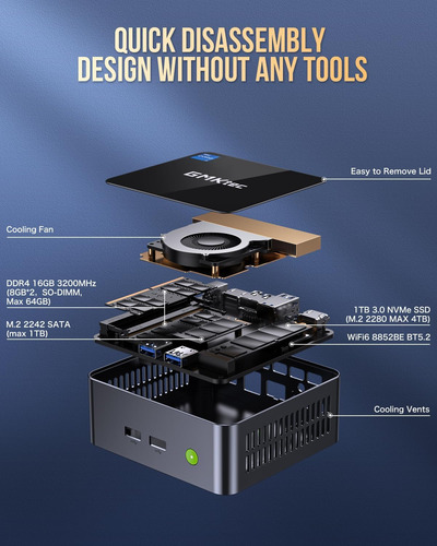 Mini Pc Gmktec Intel Ig7 (hasta 50 Ghz) 16 Gb Ddr4 1 Tb Ssd,