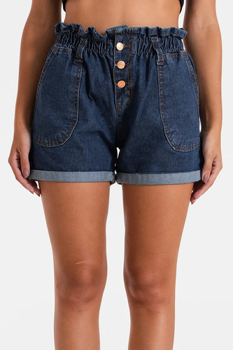 Short Jean Mujer Baggy Cintura Elastizada Talles Grandes