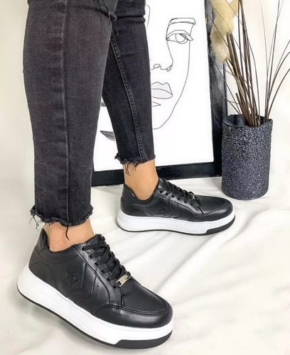 Zapatillas Mujer Urbanas Cuero Ecológico Estrella Moda