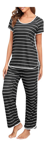 Conjunto De Pijama A Rayas Para Mujer, Ropa De Dormir De Dos