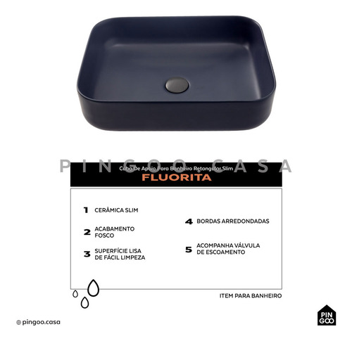 Pingoo.casa Fluorita HLC0042 cuba de apoio banheiro 50.5cm cor cinza