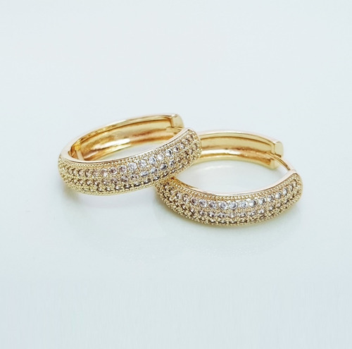 Imagem 4 de 6 de Brinco Feminino Argola Zirconia Semijoia Folheada A Ouro 18k
