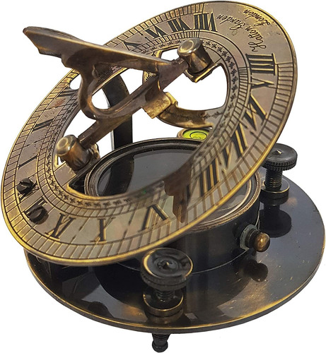 Reloj Antiguo De Sol Brass Nautical, Con Brújula Nautica