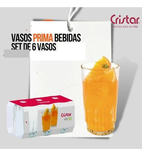 Vasos Prima Bebidas De Cristar, Set De 6 Piezas En Estuche