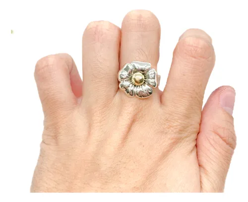 Anillo Flor Pampa Plata Y Oro T17